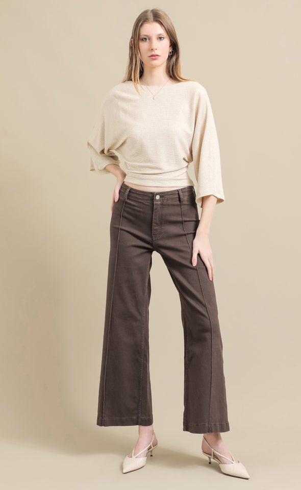 Front Seam Back Pocket Jeans Chocolate