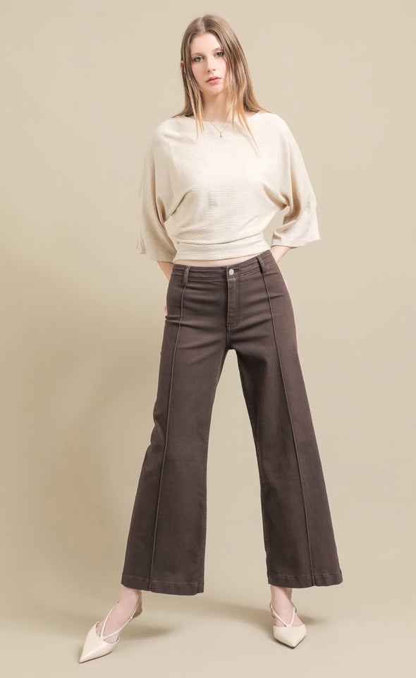 Front Seam Back Pocket Jeans Chocolate