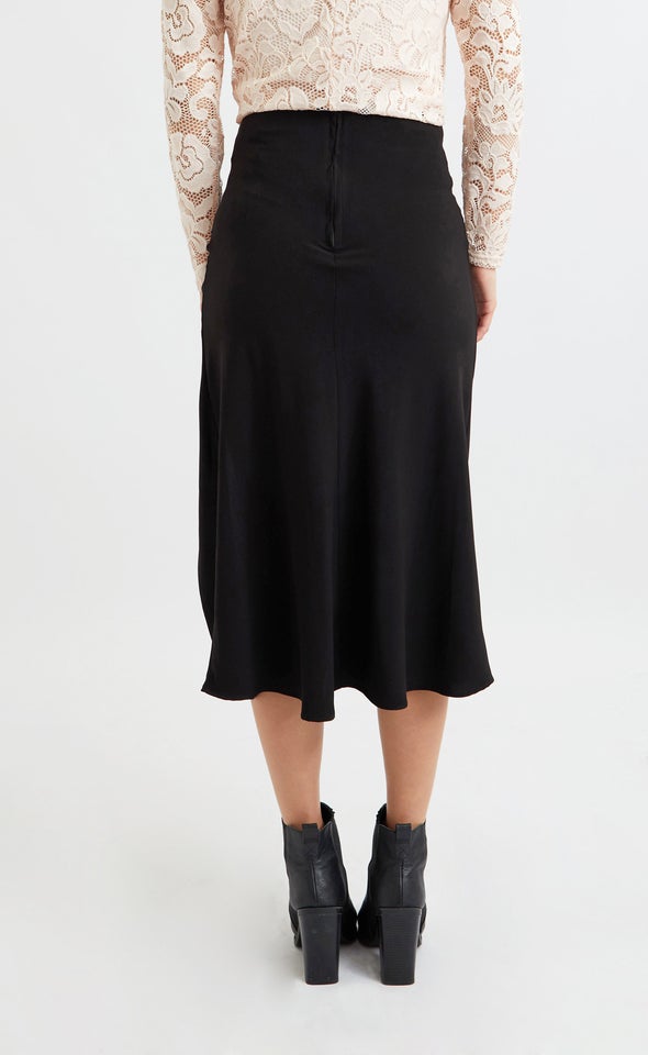 Front Split Midi Skirt Black