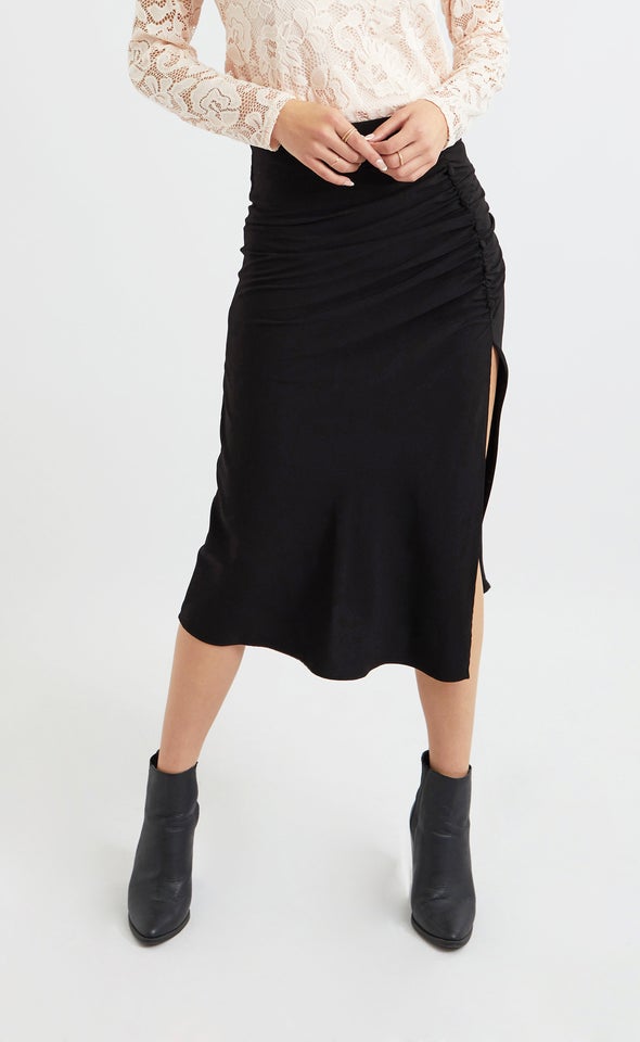 Front Split Midi Skirt Black