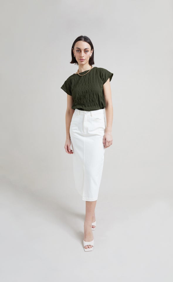 Front Split Midi Skirt Winter White