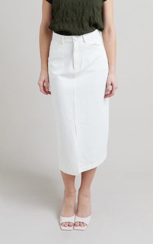 Front Split Midi Skirt Winter White