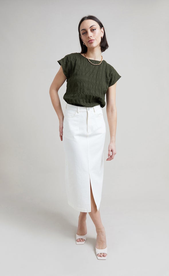 Front Split Midi Skirt Winter White