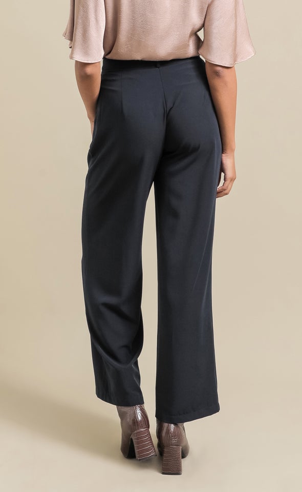 Front Tab Wide Leg Pants Black