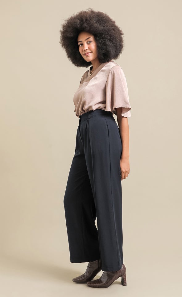 Front Tab Wide Leg Pants Black