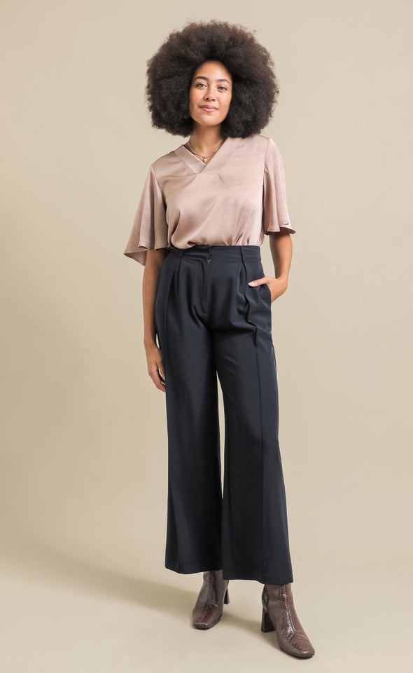 Front Tab Wide Leg Pants Black