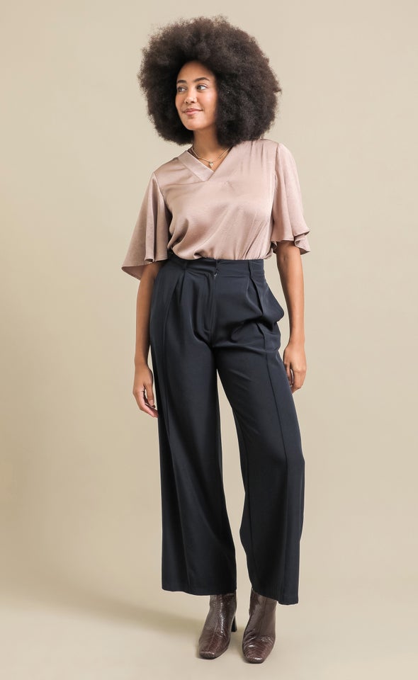 Front Tab Wide Leg Pants Black