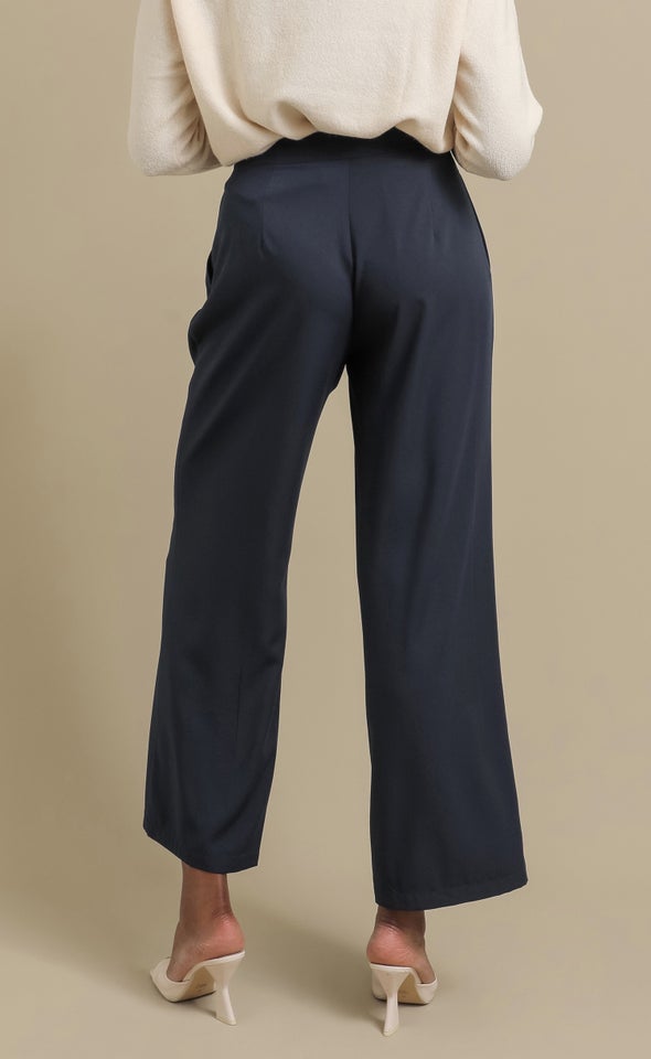 Front Tab Wide Leg Pants Navy