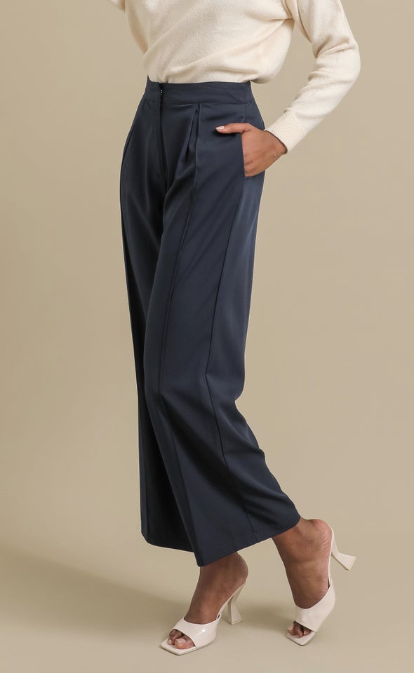 Front Tab Wide Leg Pants Navy