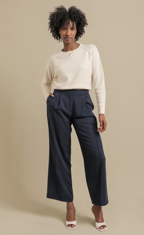 Front Tab Wide Leg Pants Navy