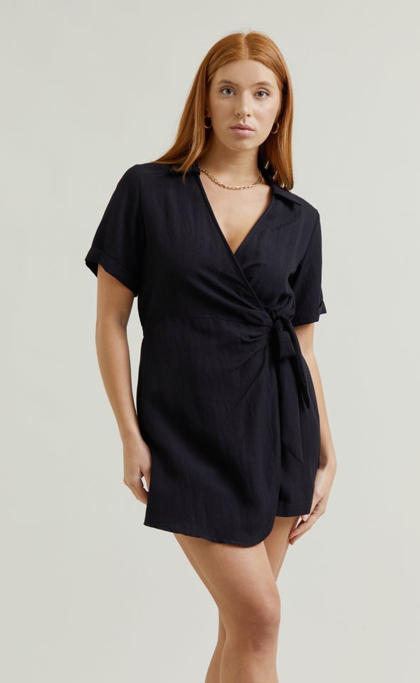 Front Wrap Playsuit Black