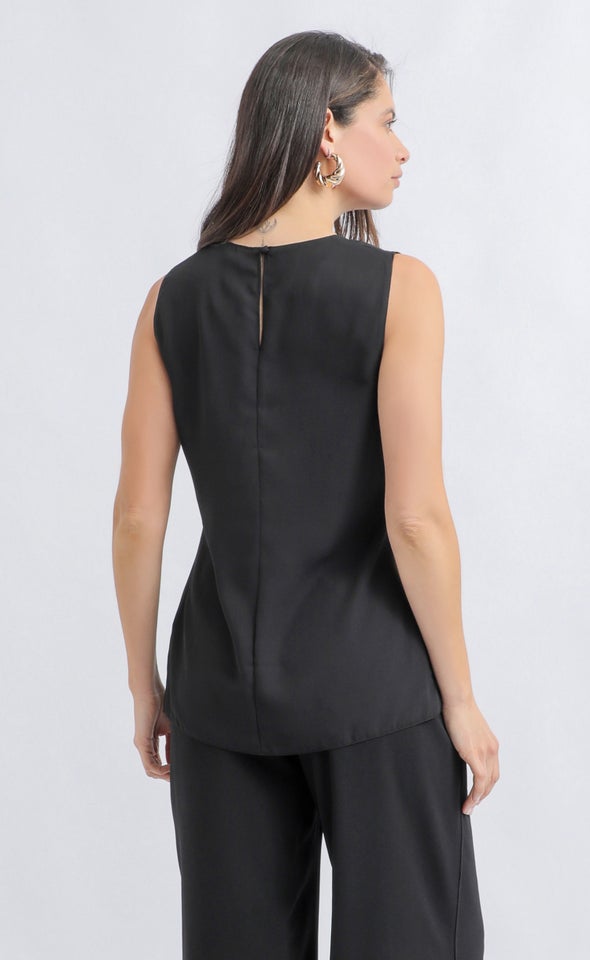 Gather Detail Tank Top Black