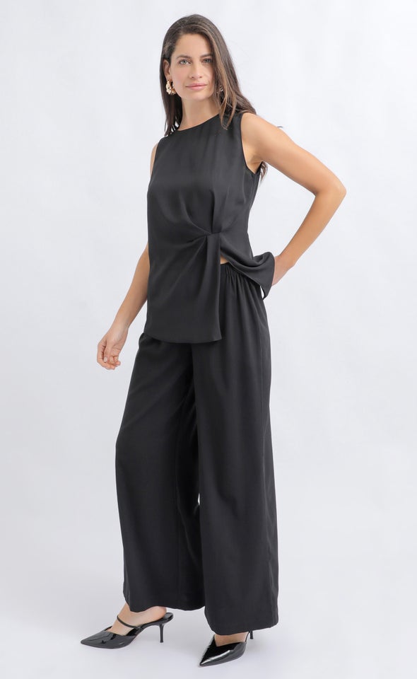 Gather Detail Tank Top Black
