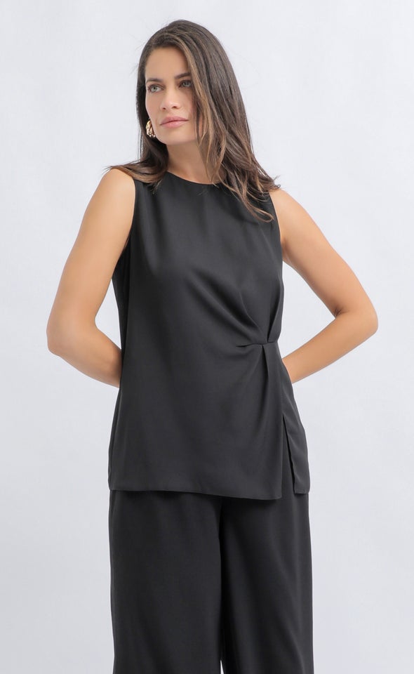 Gather Detail Tank Top Black
