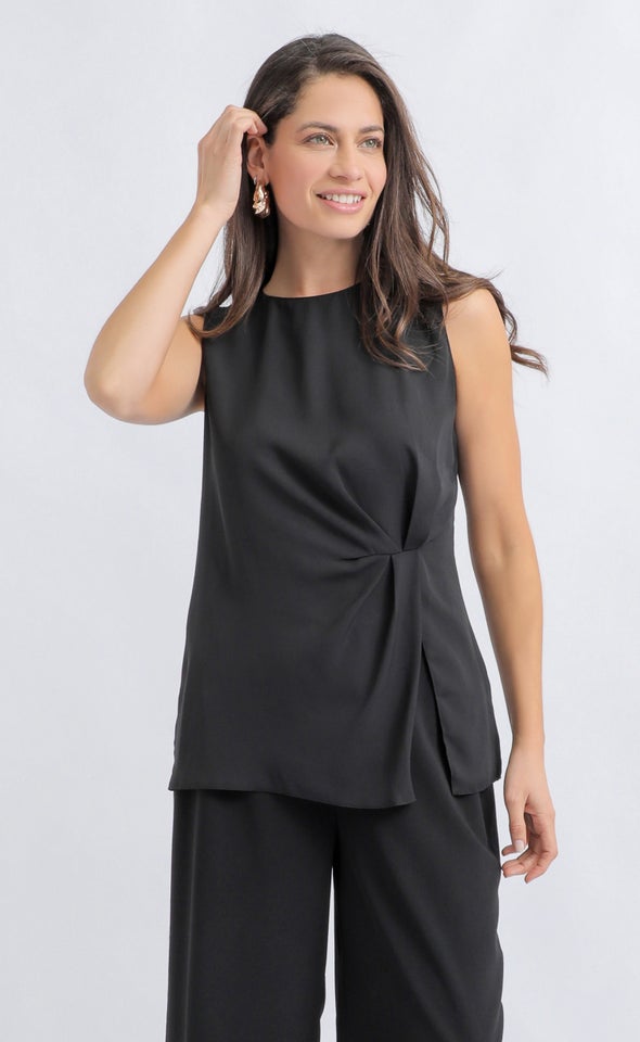 Gather Detail Tank Top Black