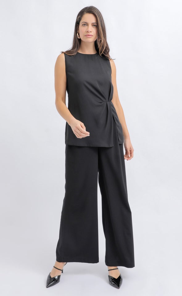 Gather Detail Tank Top Black