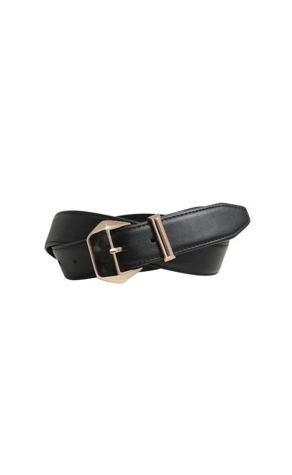 Geo Buckle Jean Belt Gold/black