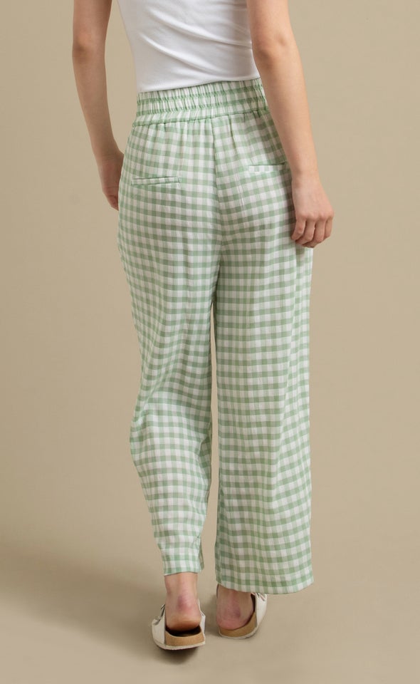 Gingham Cropped Wide Leg Pants Sage/white