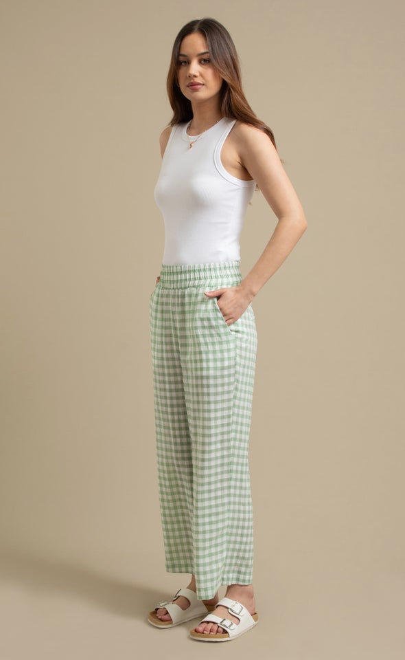 Gingham Cropped Wide Leg Pants Sage/white