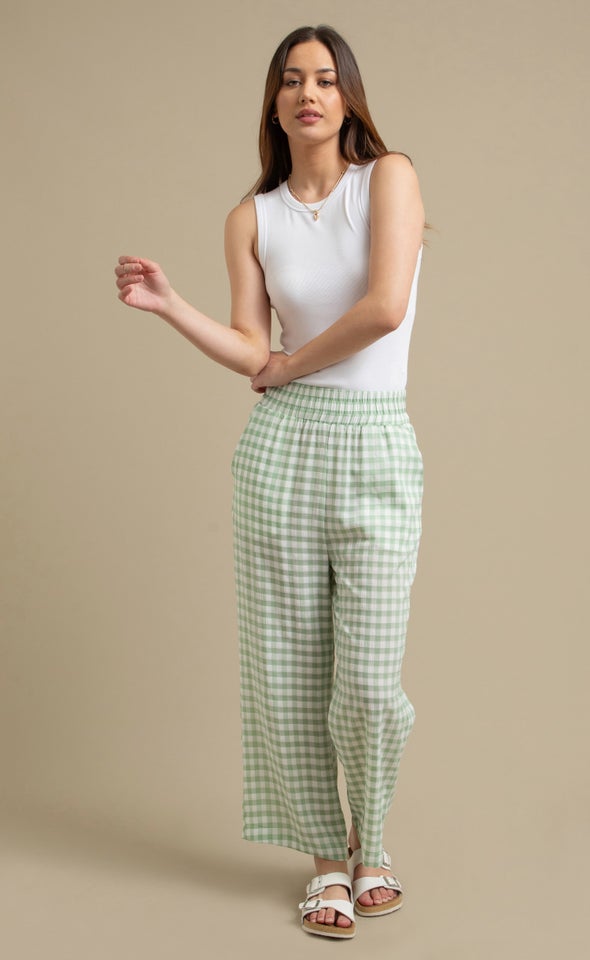 Gingham Cropped Wide Leg Pants Sage/white