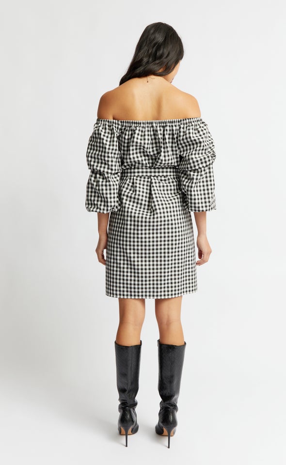 Gingham Off The Shoulder Dress Black/cream