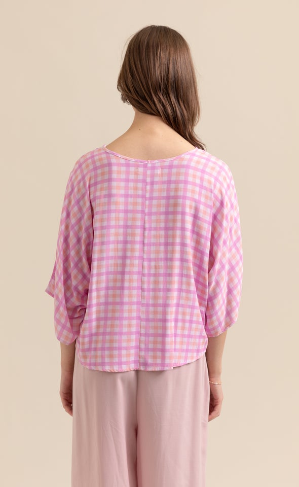 Gingham Poplin Batwing Top Pagani