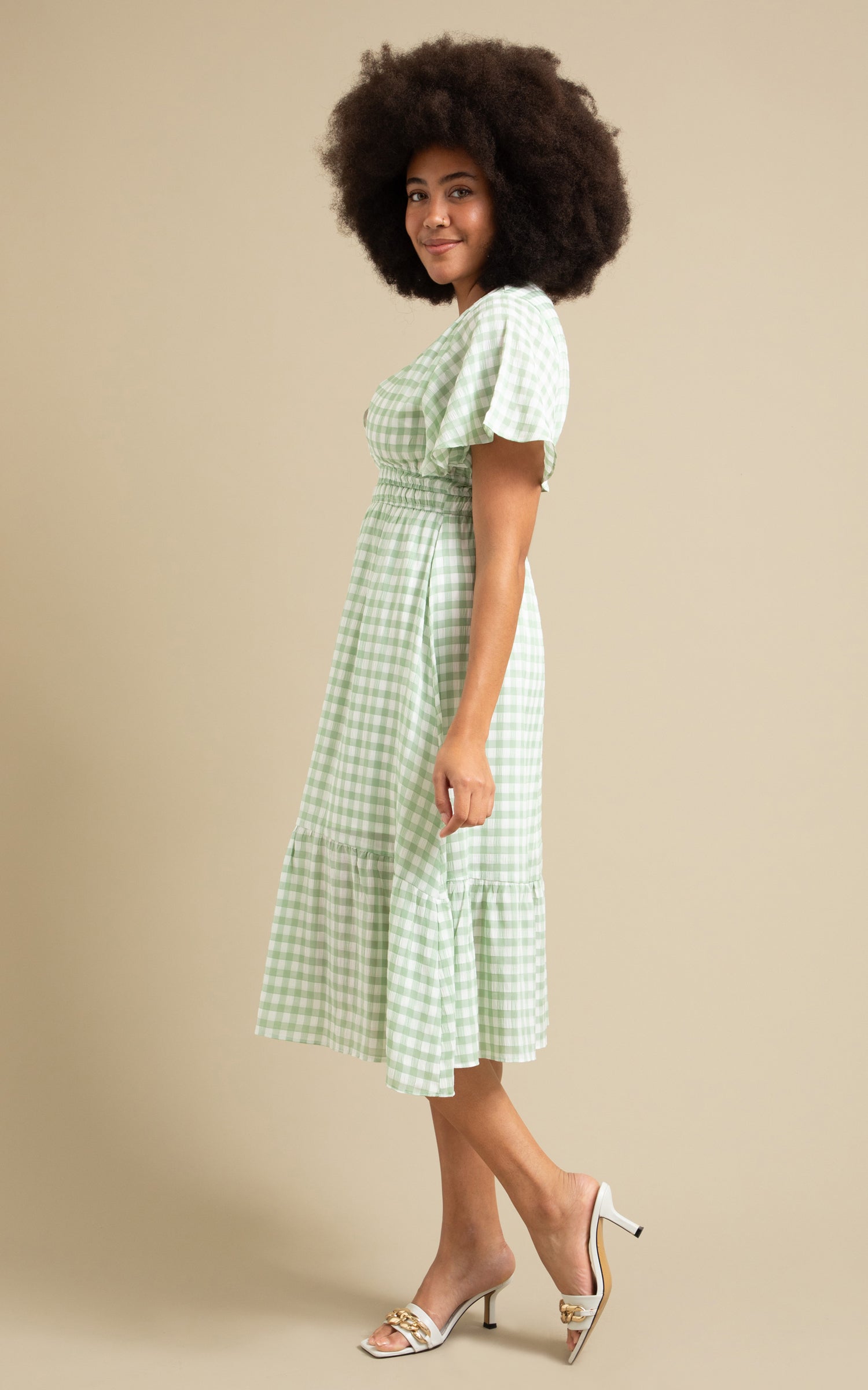 gingham bridesmaid dresses Imogen Organic Cotton U-Neck Gingham Dress Black / M
