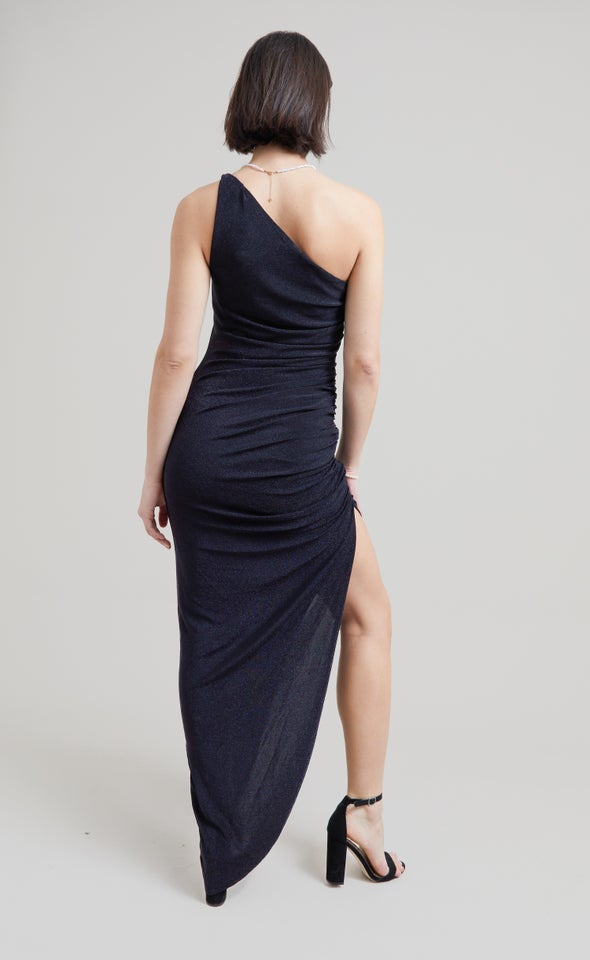 Glitter Knit Asymmetric Gown Navy