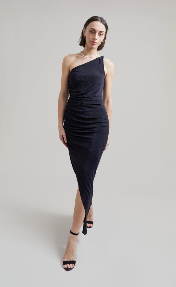 Glitter Knit Asymmetric Gown Navy