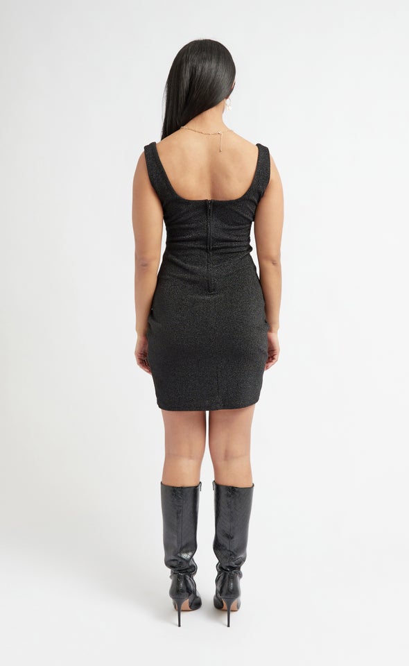 Glitter Knit Corset Dress Black