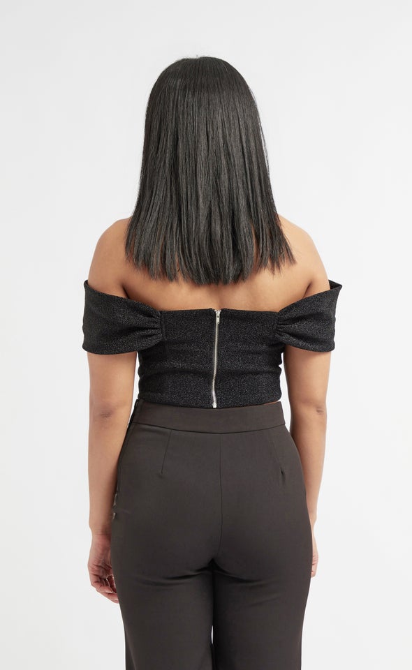 Glitter Knit Corset Top Black