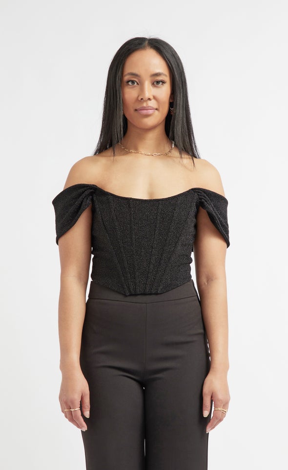 Glitter Knit Corset Top Black