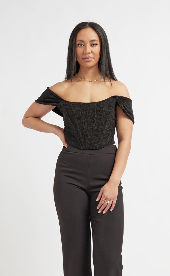 Glitter Knit Corset Top Black