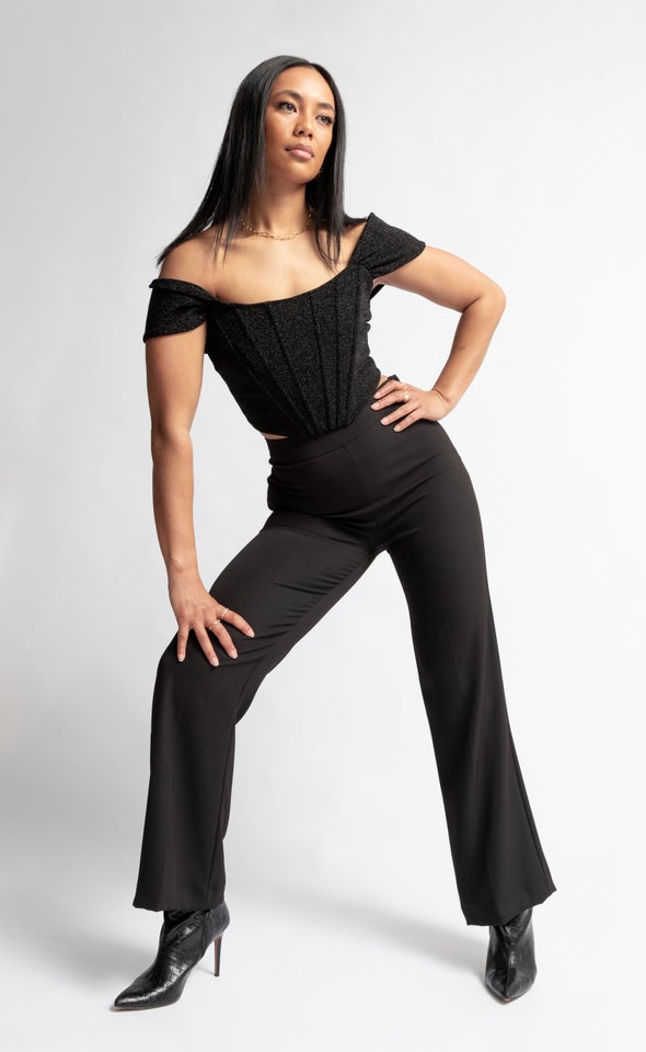 Glitter Knit Corset Top Black