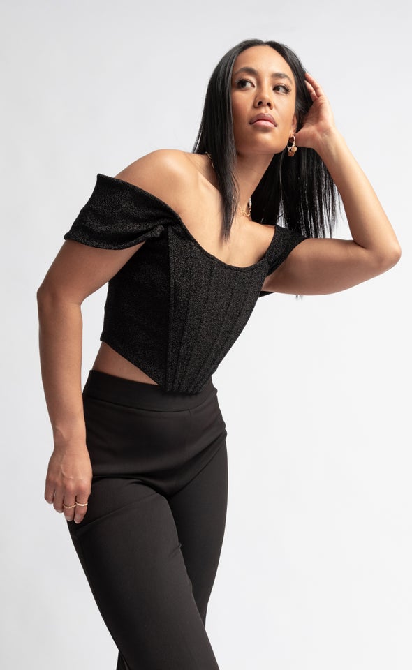 Glitter Knit Corset Top Black