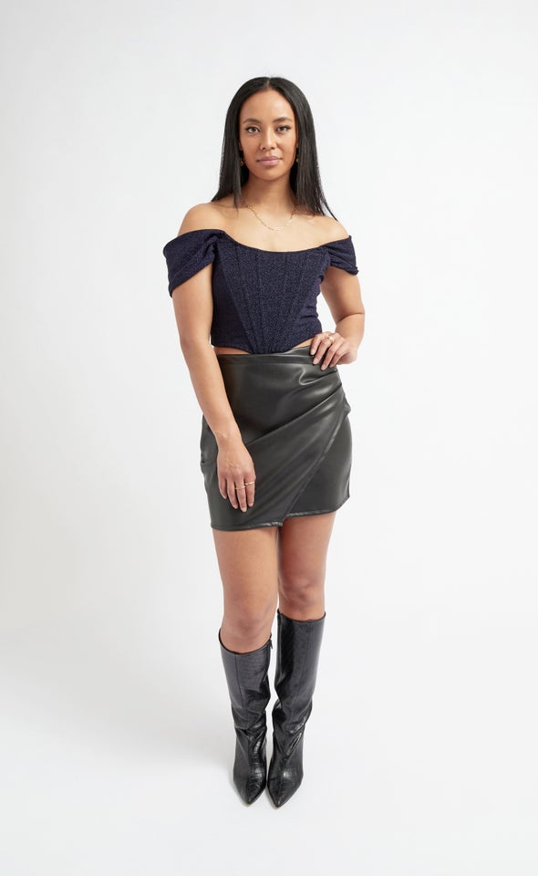 Glitter Knit Corset Top Navy