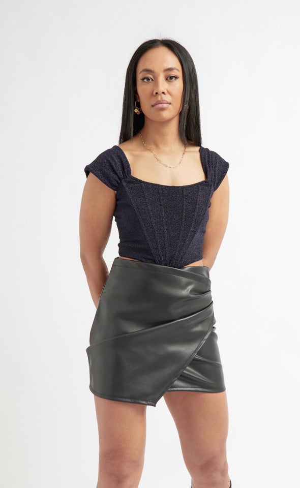 Glitter Knit Corset Top Navy
