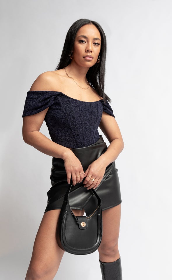 Glitter Knit Corset Top Navy