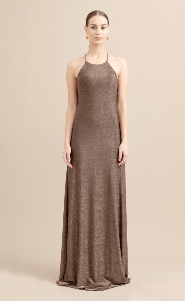 Glitter Knit Cowl Back Gown Rose Gold