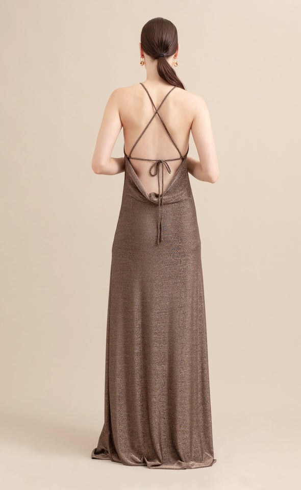 Glitter Knit Cowl Back Gown Rose Gold