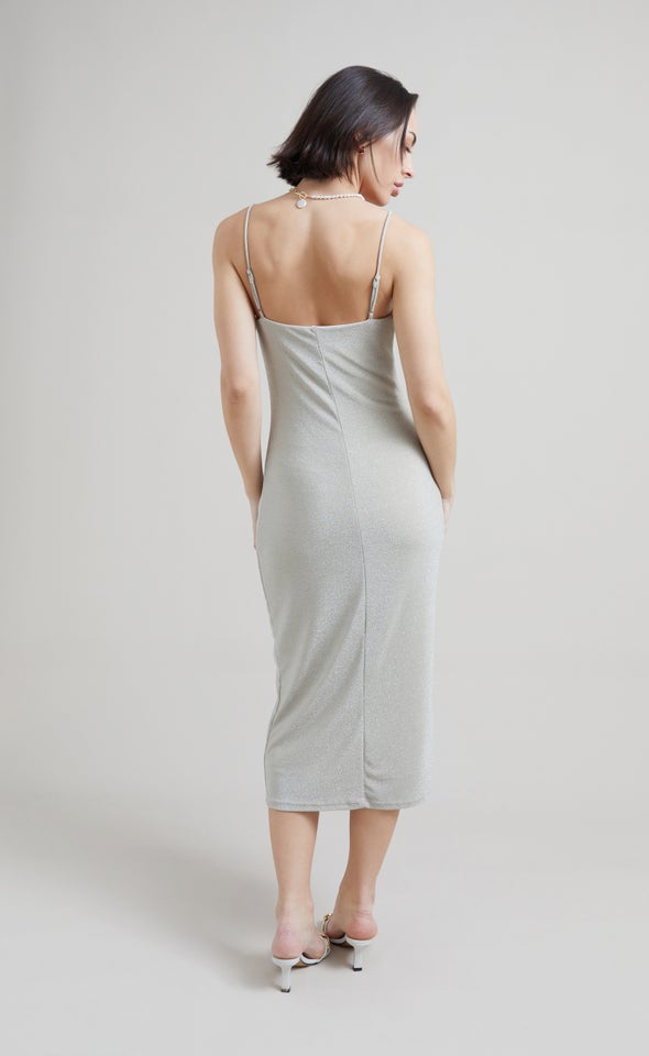 Glitter Knit Cowl Dress Champagne