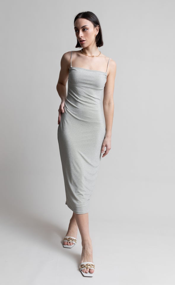 Glitter Knit Cowl Dress Champagne