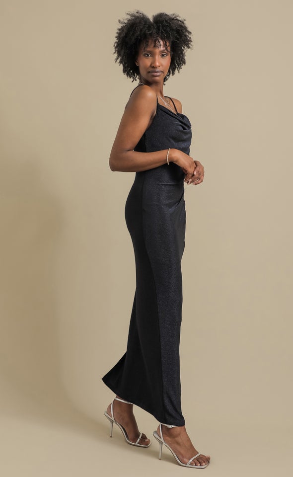 Glitter Knit Cowl Gown Midnight