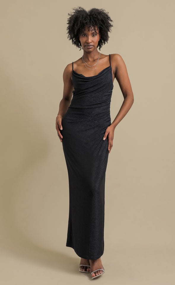 Glitter Knit Cowl Gown Midnight