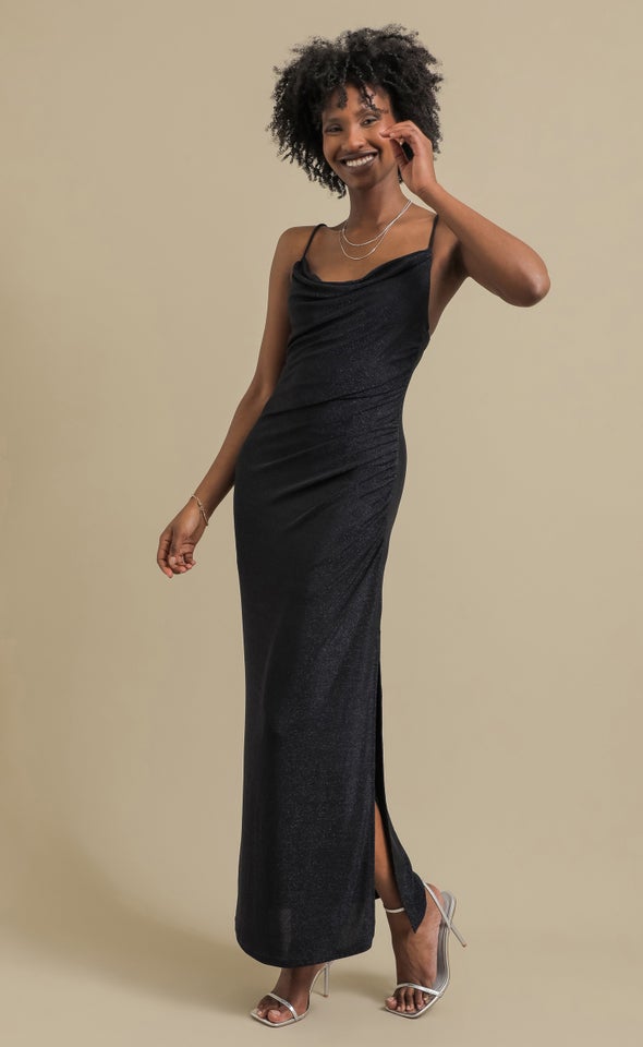 Glitter Knit Cowl Gown Midnight