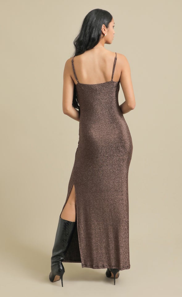 Glitter Knit Cowl Gown Rose Gold