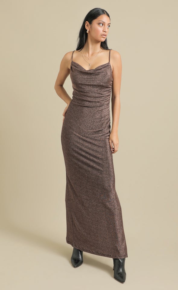 Glitter Knit Cowl Gown Rose Gold