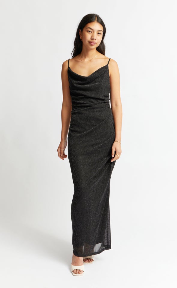 sparkle knit cowl neck gown