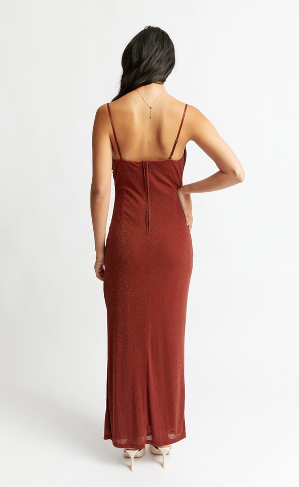sparkle knit cowl neck gown