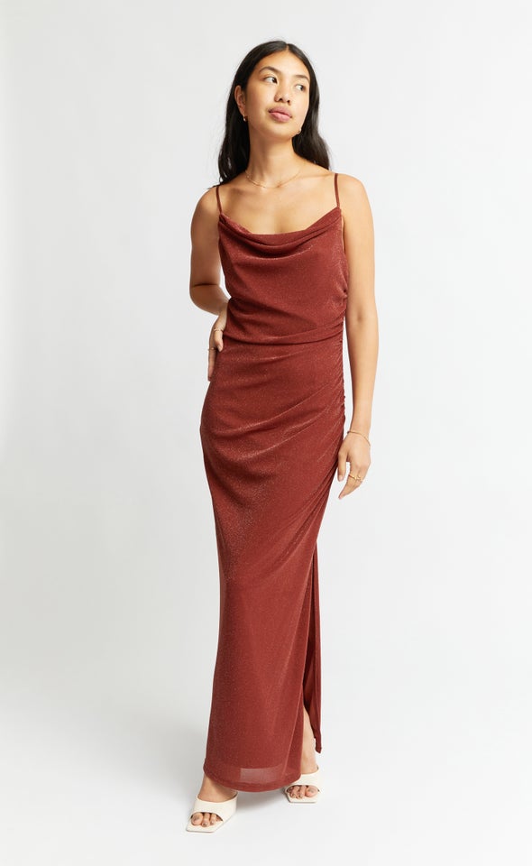 sparkle knit cowl neck gown
